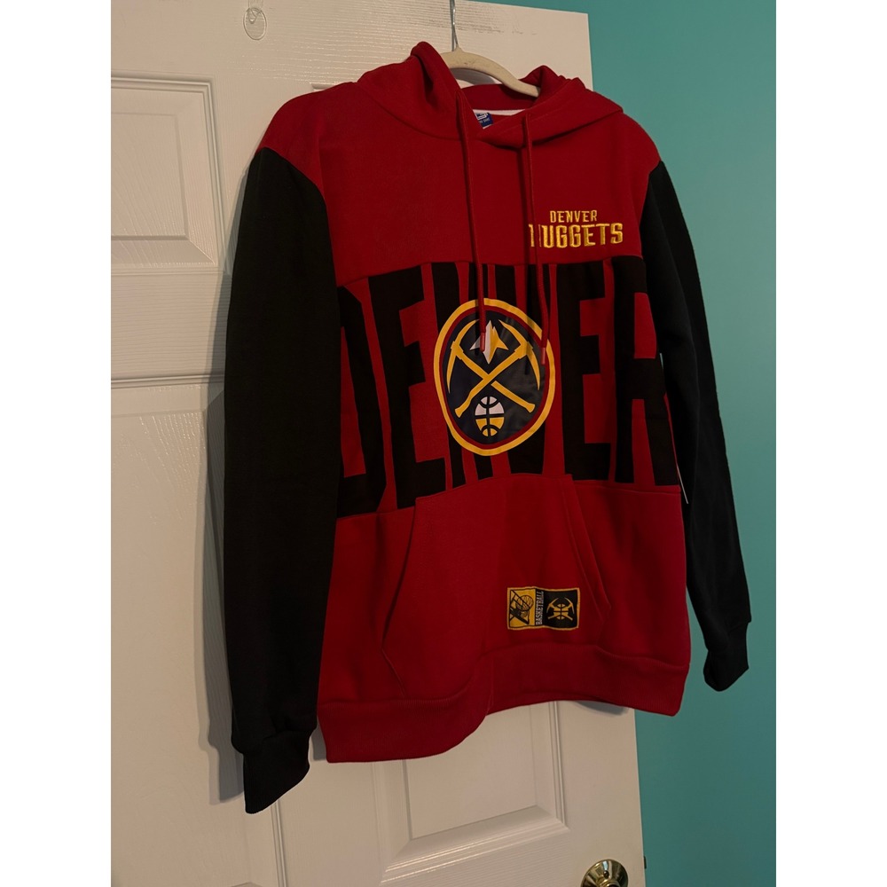 Ultra Game NBA Denver Nuggets Hoodie Red Black Colorblock Sweatshirt Mens Medium